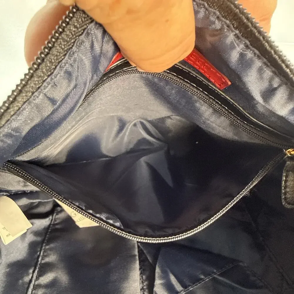 Tommy Hilfiger Black Shoulder Bag Gold Hardware Logo Stud Stripe Accent Snap Zip